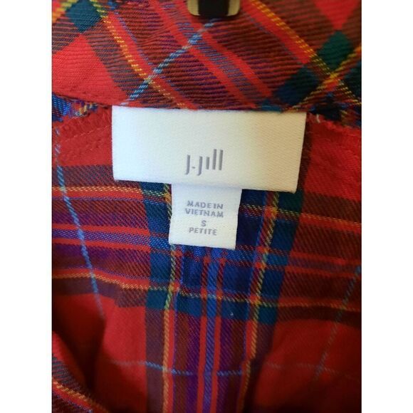 J. Jill Size S Petite Red Blue Plaid Flannel Button Up Shirt - Picture 2 of 4